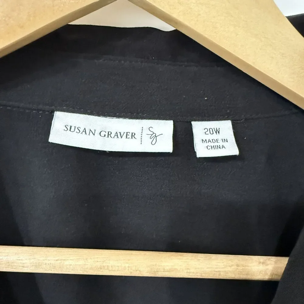 Susan Graver Jacket Size‎ 20W Black Zip Up Lightweight Roll Tab Sleeves